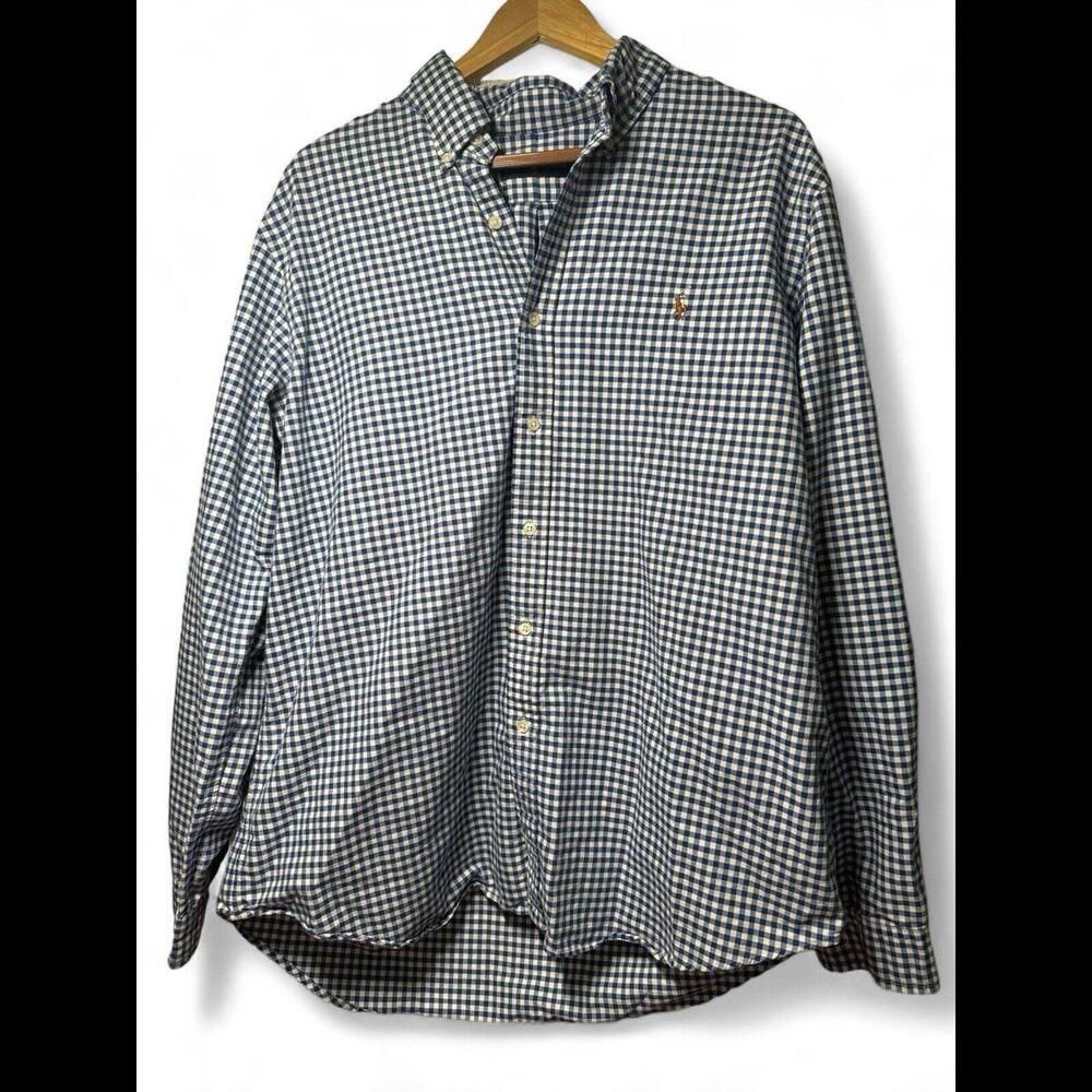 Ralph Lauren Classic Fit Blue Checkered Long Sleeve Shirt Men's Size XL